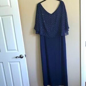Glamour Navy Blue Maxi Dress with Stud Embellishments